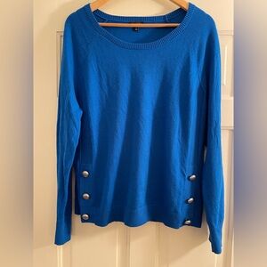 Talbots Blue Sweater with Gold Button Accents